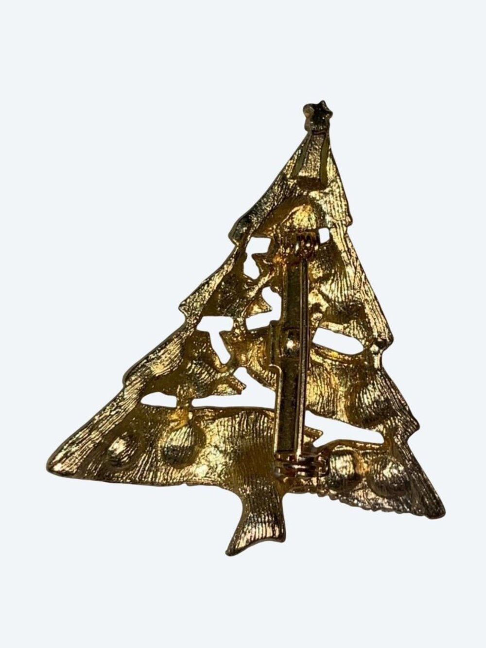 Christmas Tree Pin Brooch Vintage Multi Colored Rhinestone Brushed Gold Tone - Picture 6 of 10